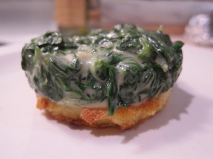 Crispy Polenta Cake Topped with Creamed Spinach